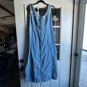 Vintage 90’s No excuses embroidered daisy neckline denim dress